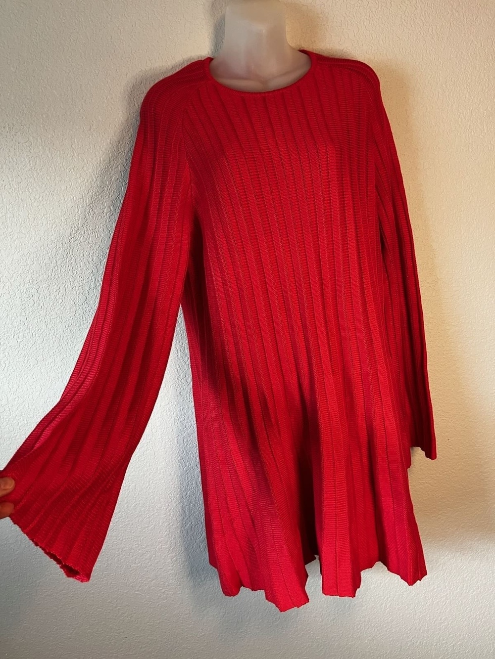 Pomander Place Red coral Ribbed Knit Swing Sweater Dress XXL